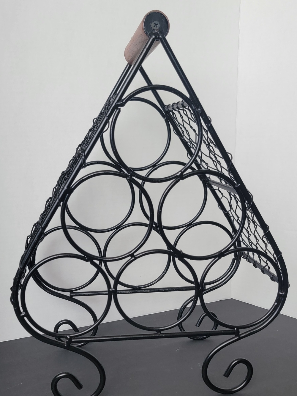 Black Metal Triangle Wine Bottle Rack - Home Art